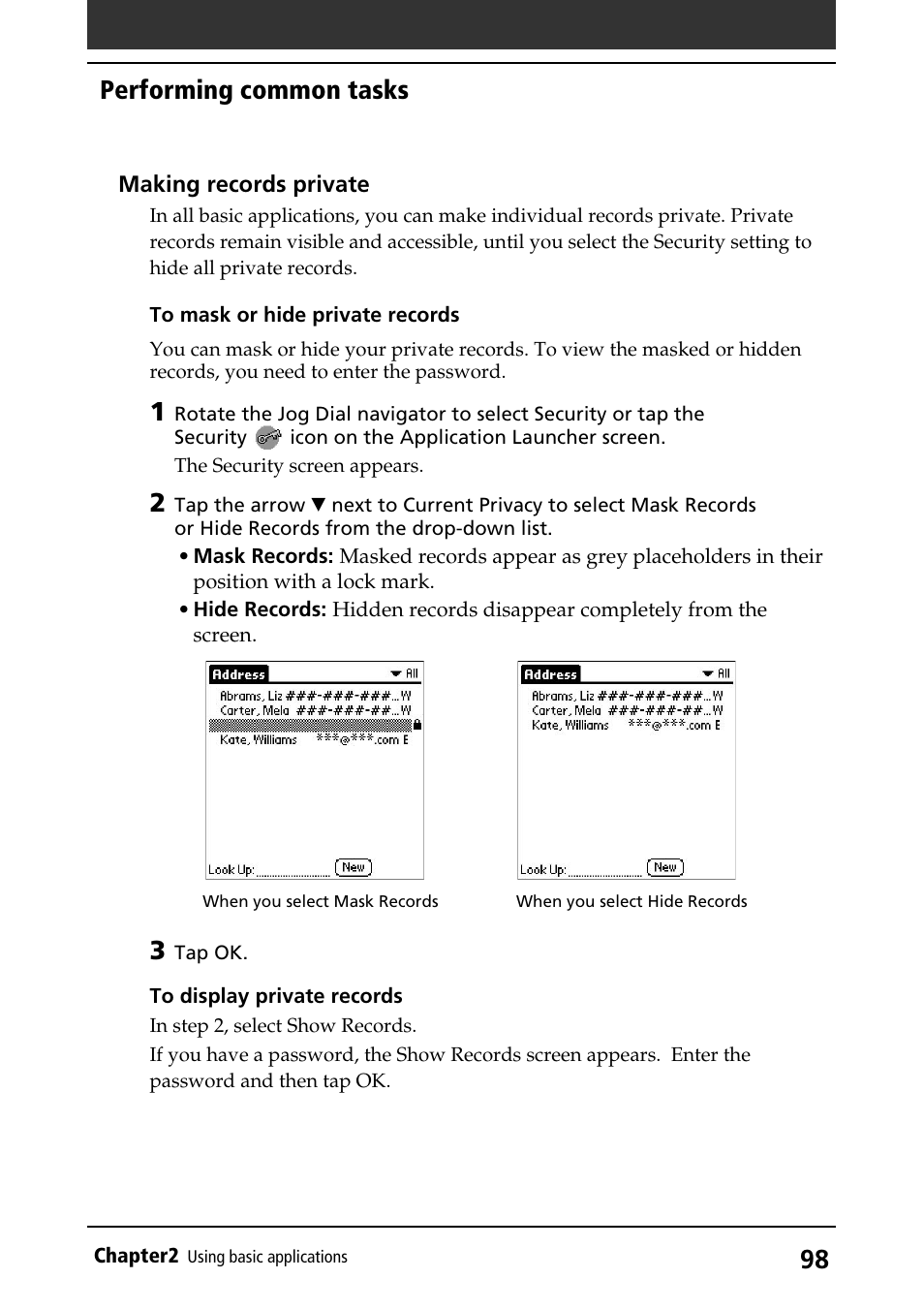 Performing common tasks | Sony PEG-S360 User Manual | Page 98 / 220