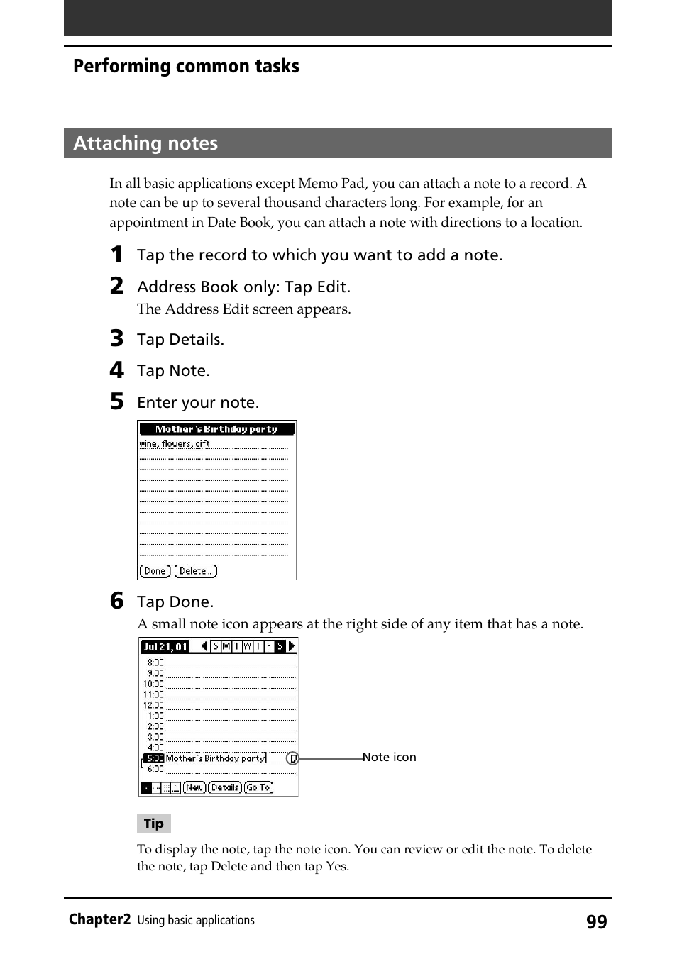 Attaching notes | Sony PEG-S360 User Manual | Page 99 / 220