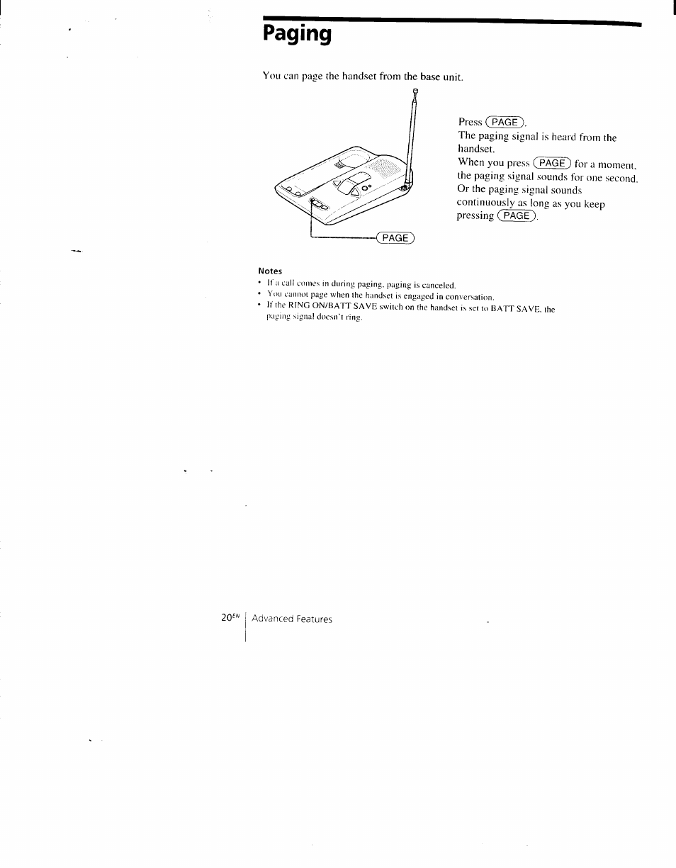 Paging | Sony SPP-AQ500 User Manual | Page 20 / 84