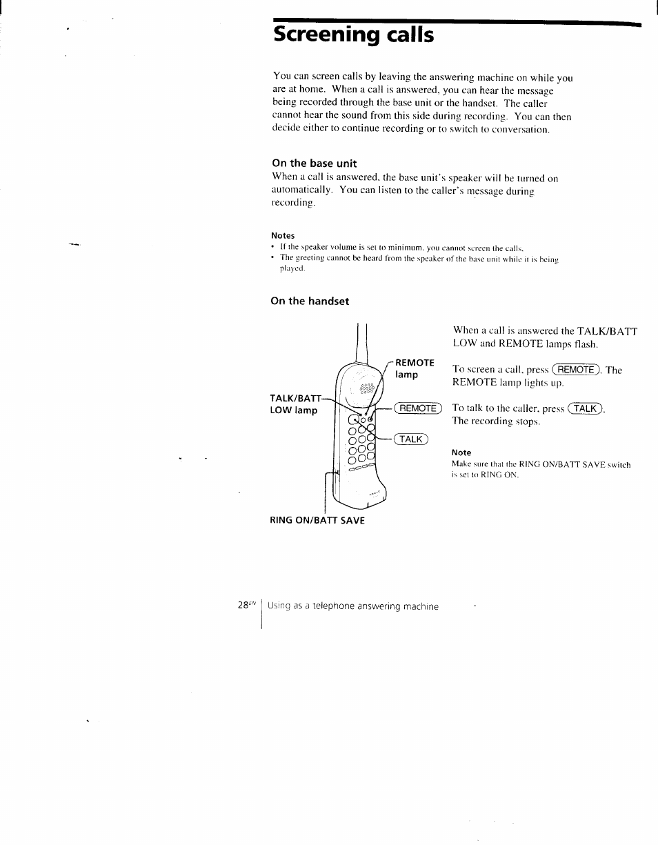 Screening calls | Sony SPP-AQ500 User Manual | Page 28 / 84