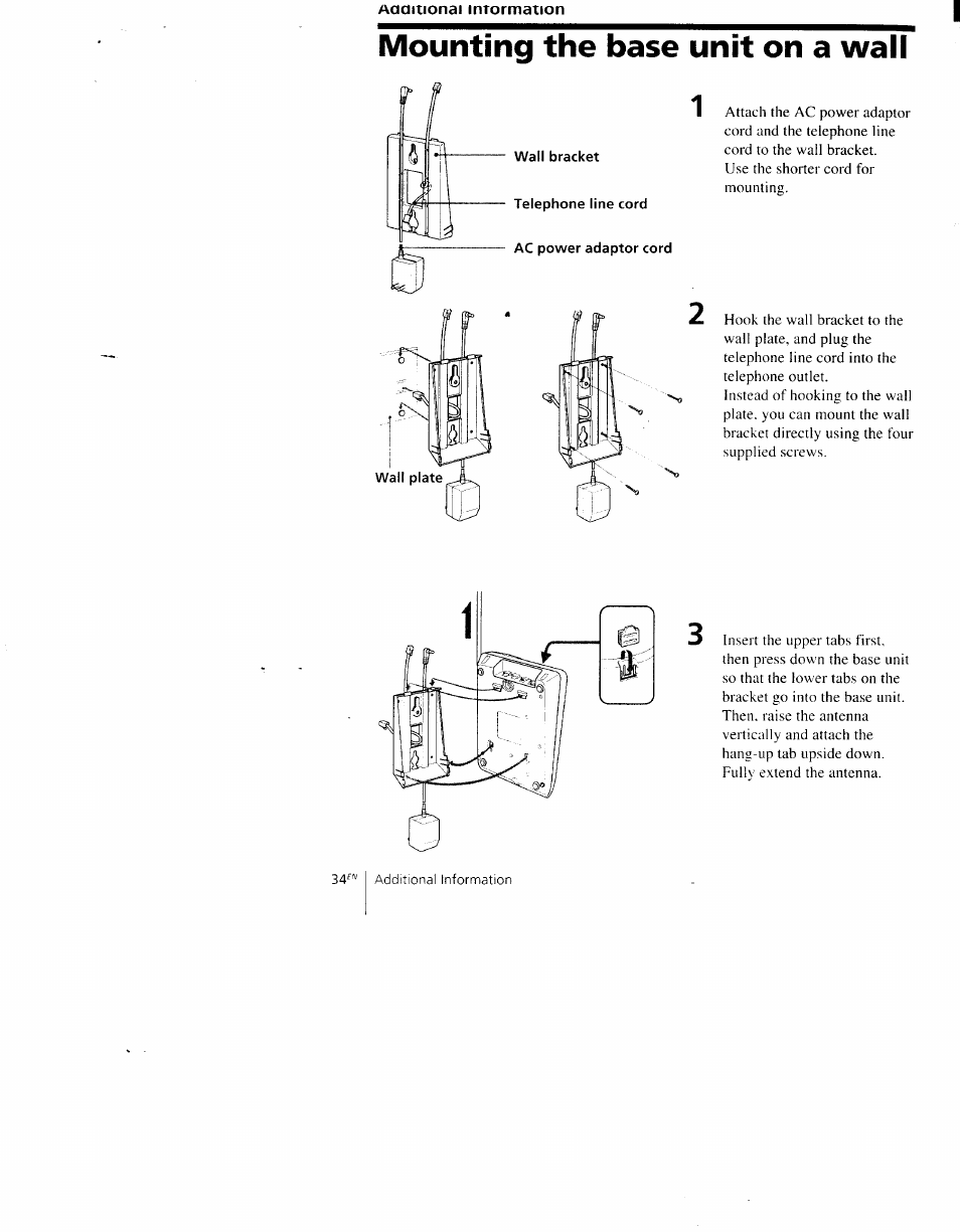 Mounting the base unit on a wall | Sony SPP-AQ500 User Manual | Page 34 / 84