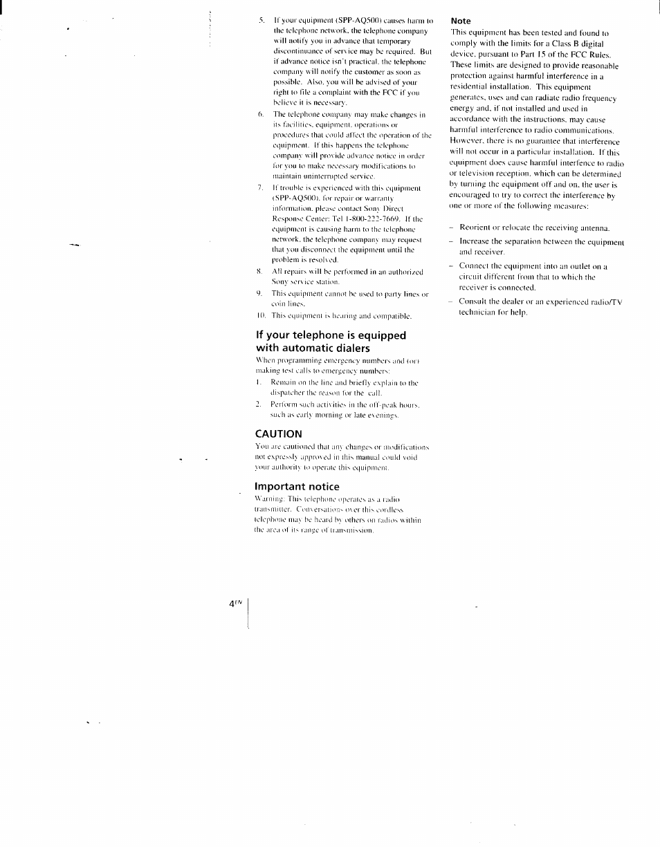 Caution, Important notice | Sony SPP-AQ500 User Manual | Page 4 / 84