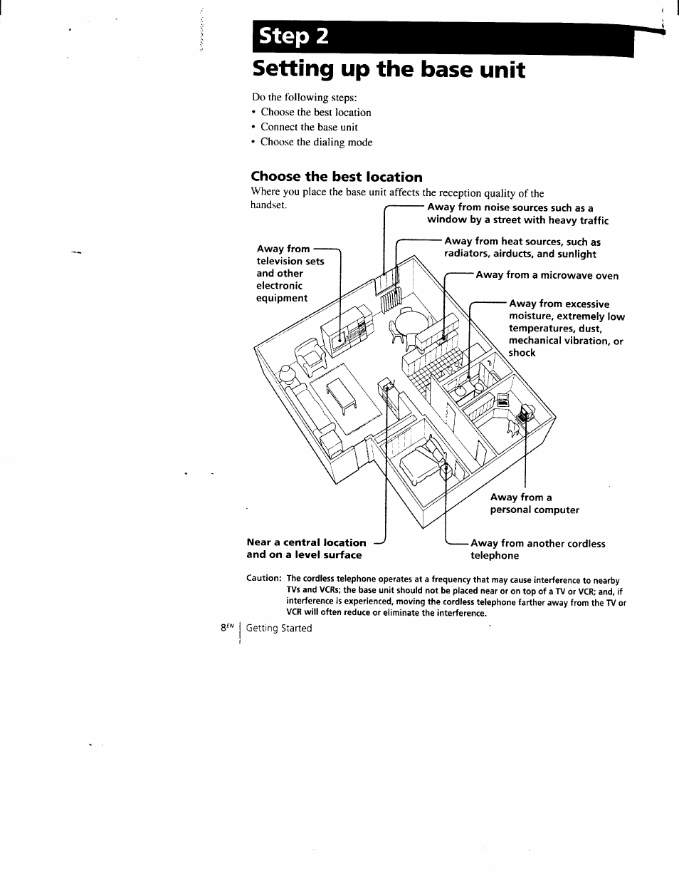 Setting up the base unit, Step 2, Choose the best location | Sony SPP-AQ500 User Manual | Page 8 / 84