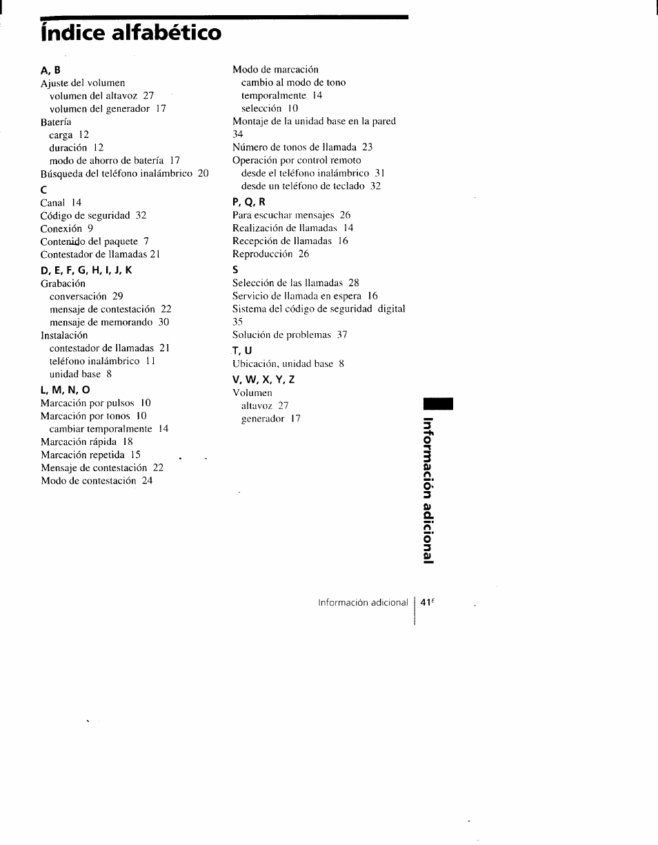 Indice alfabético, P, q, r | Sony SPP-AQ500 User Manual | Page 82 / 84