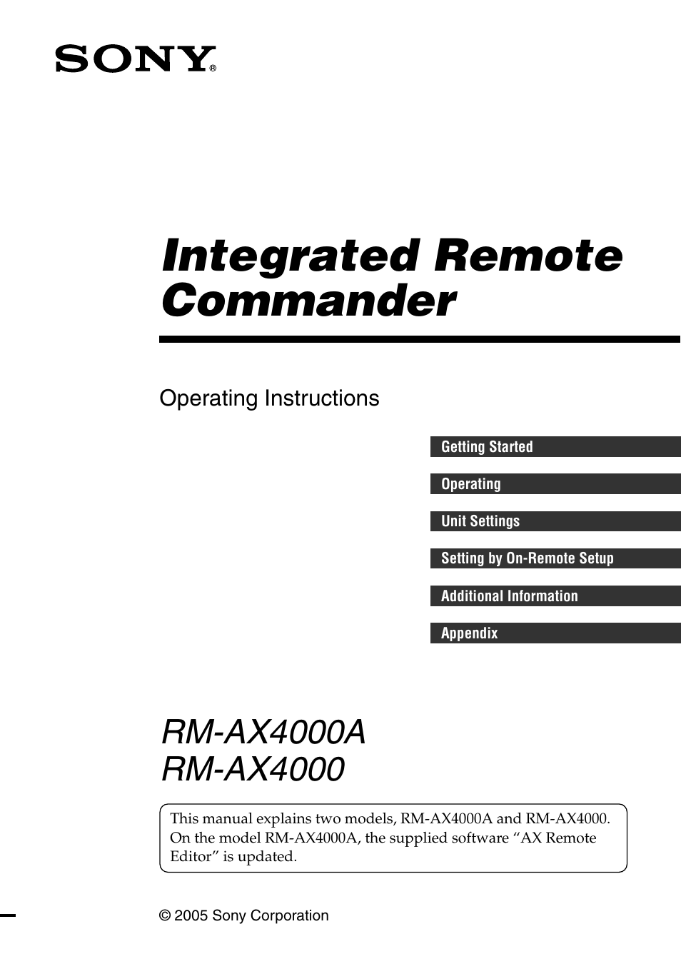 Sony RM-AX4000A User Manual | 96 pages