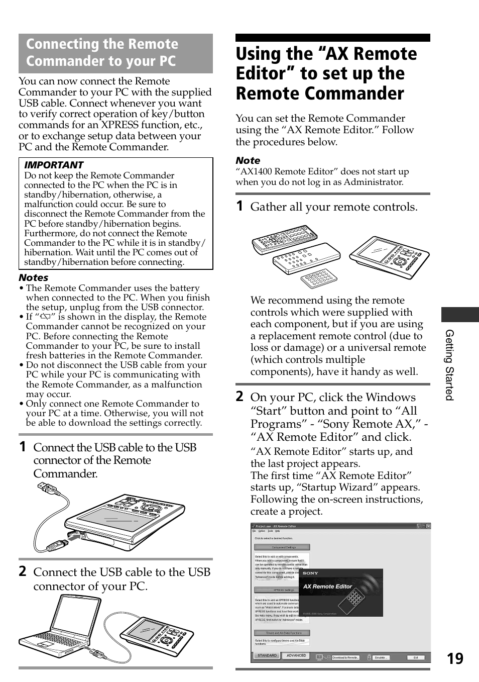 Connecting the remote commander to your pc | Sony RM-AX4000A User Manual | Page 19 / 96