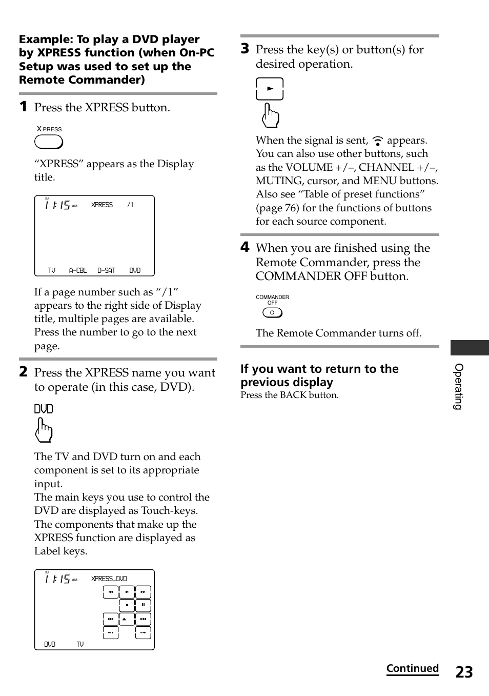 Press the xpress button, If you want to return to the previous display | Sony RM-AX4000A User Manual | Page 23 / 96