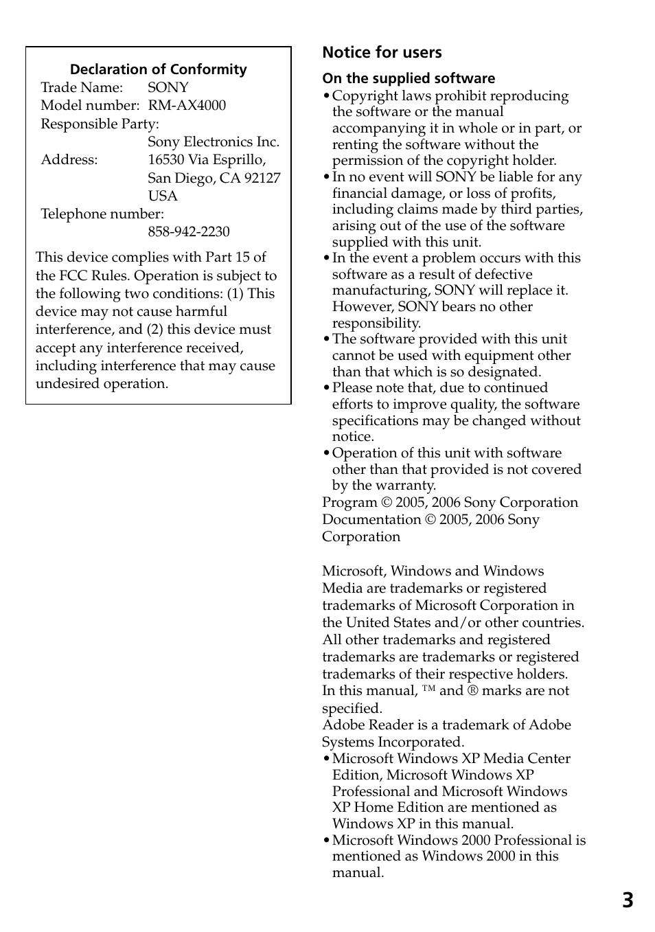 Sony RM-AX4000A User Manual | Page 3 / 96