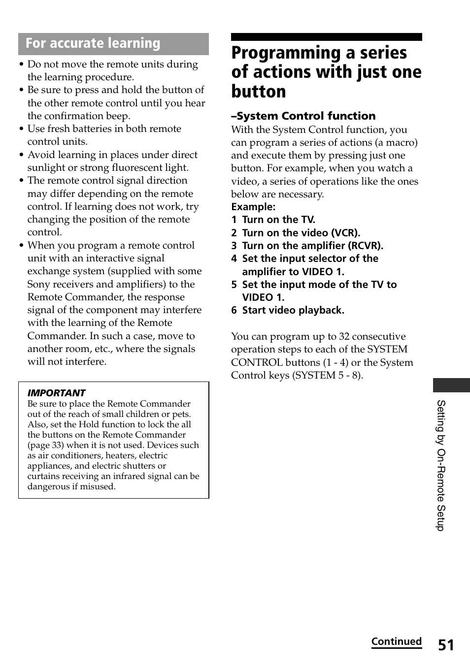 For accurate learning | Sony RM-AX4000A User Manual | Page 51 / 96