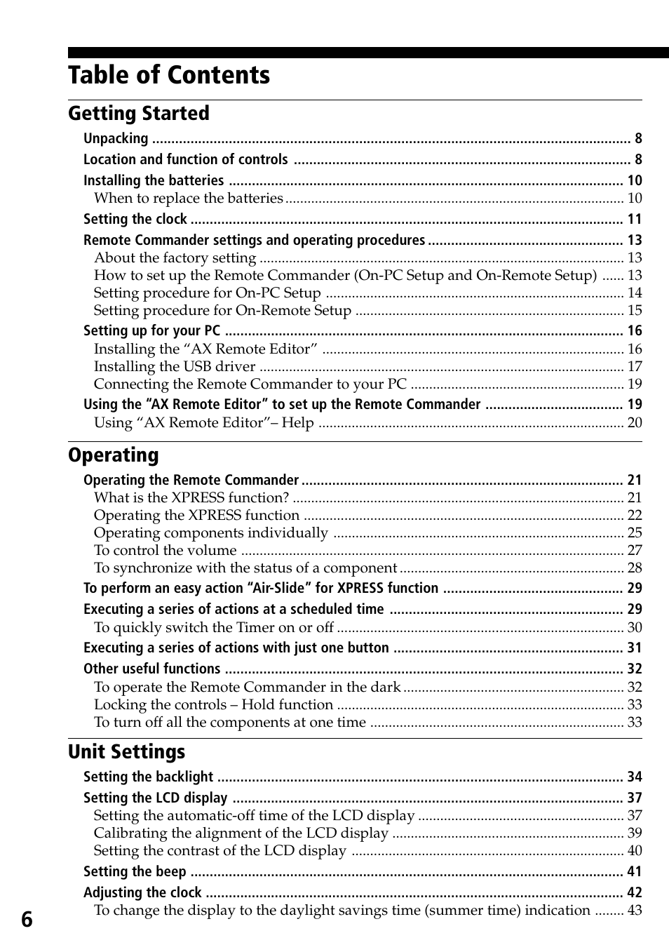 Sony RM-AX4000A User Manual | Page 6 / 96