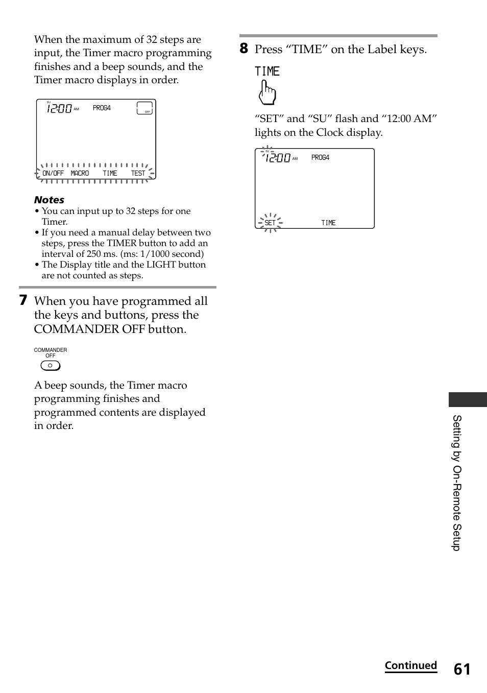 Time, Press “time” on the label keys, Continued | Sony RM-AX4000A User Manual | Page 61 / 96
