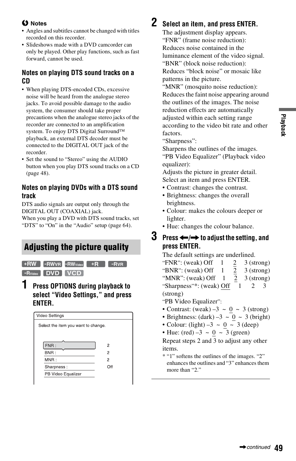 Adjusting the picture quality | Sony RDR-GX120 User Manual | Page 49 / 88