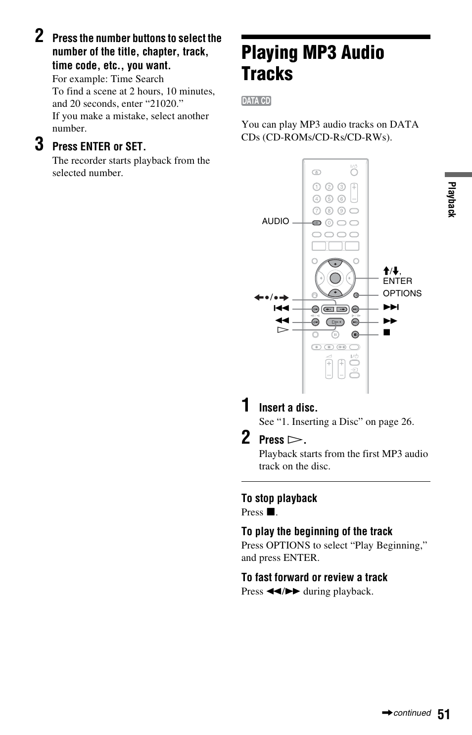 Playing mp3 audio tracks | Sony RDR-GX120 User Manual | Page 51 / 88