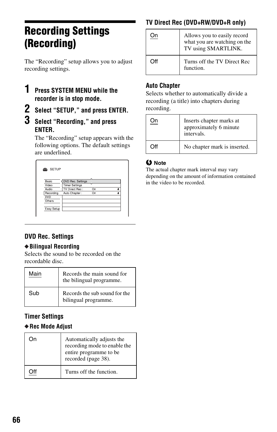 Recording settings (recording) | Sony RDR-GX120 User Manual | Page 66 / 88