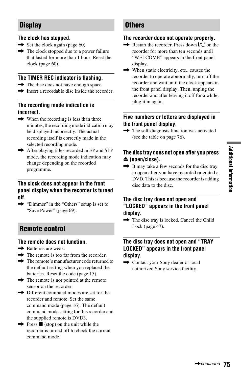 Display remote control others | Sony RDR-GX120 User Manual | Page 75 / 88