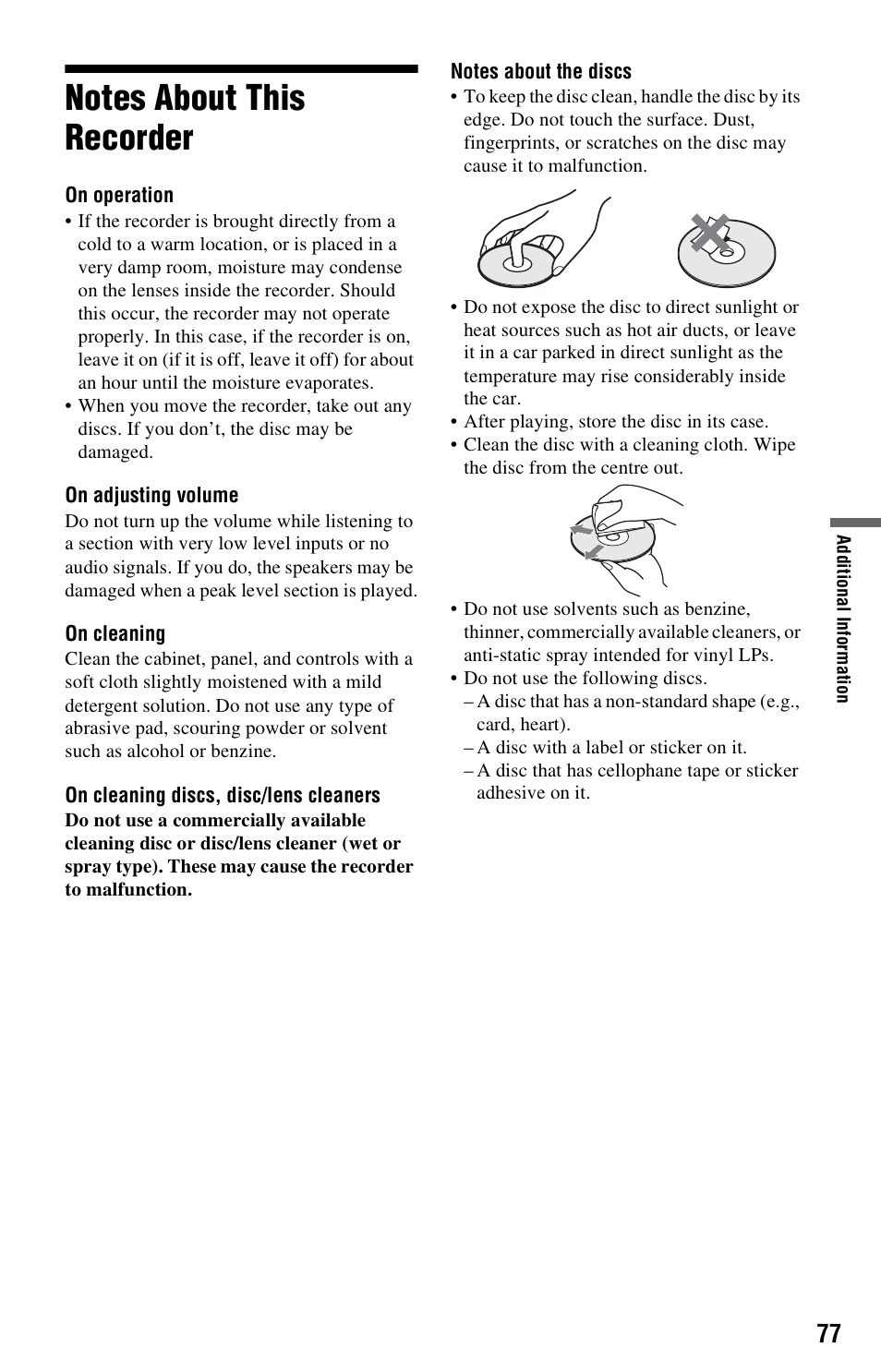 Notes about this recorder | Sony RDR-GX120 User Manual | Page 77 / 88