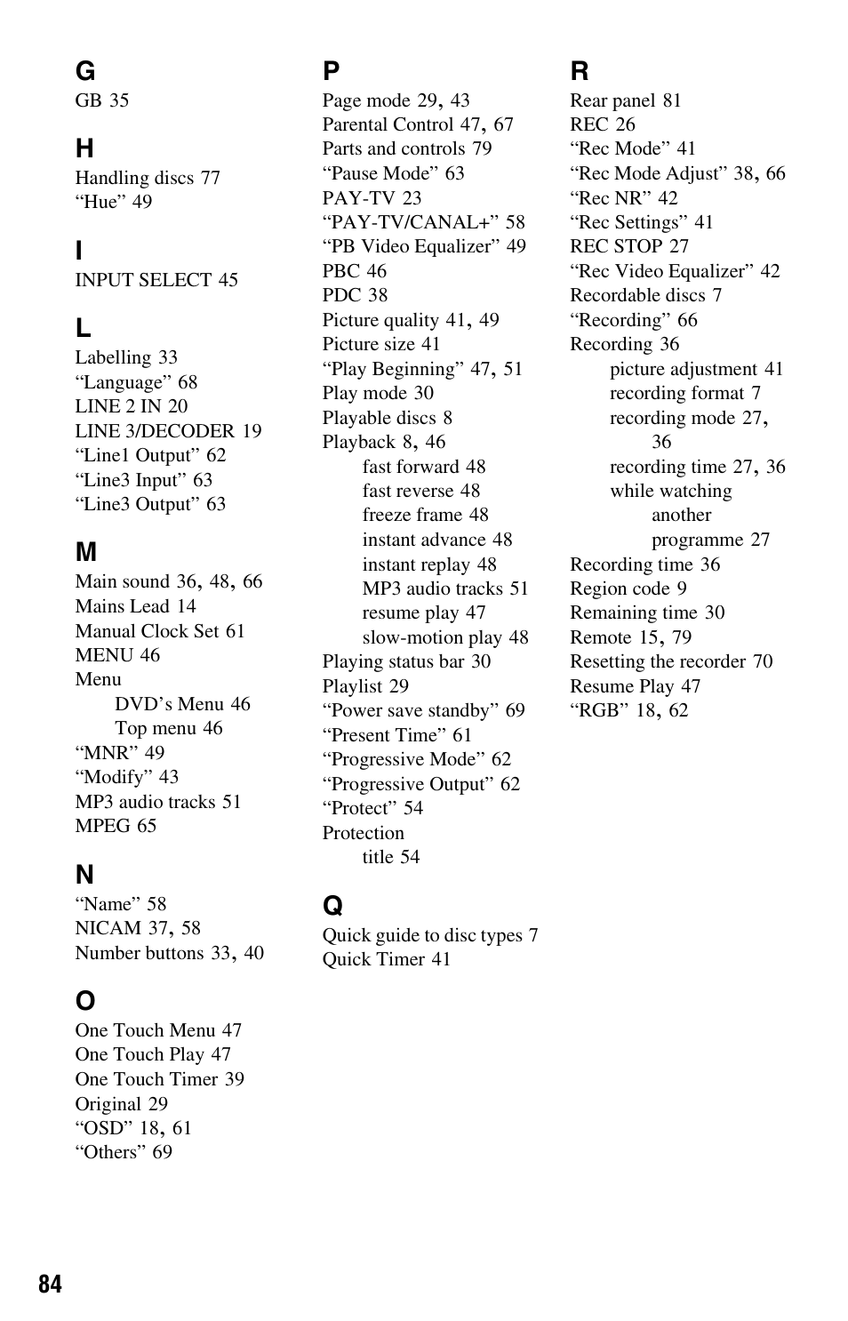 Sony RDR-GX120 User Manual | Page 84 / 88