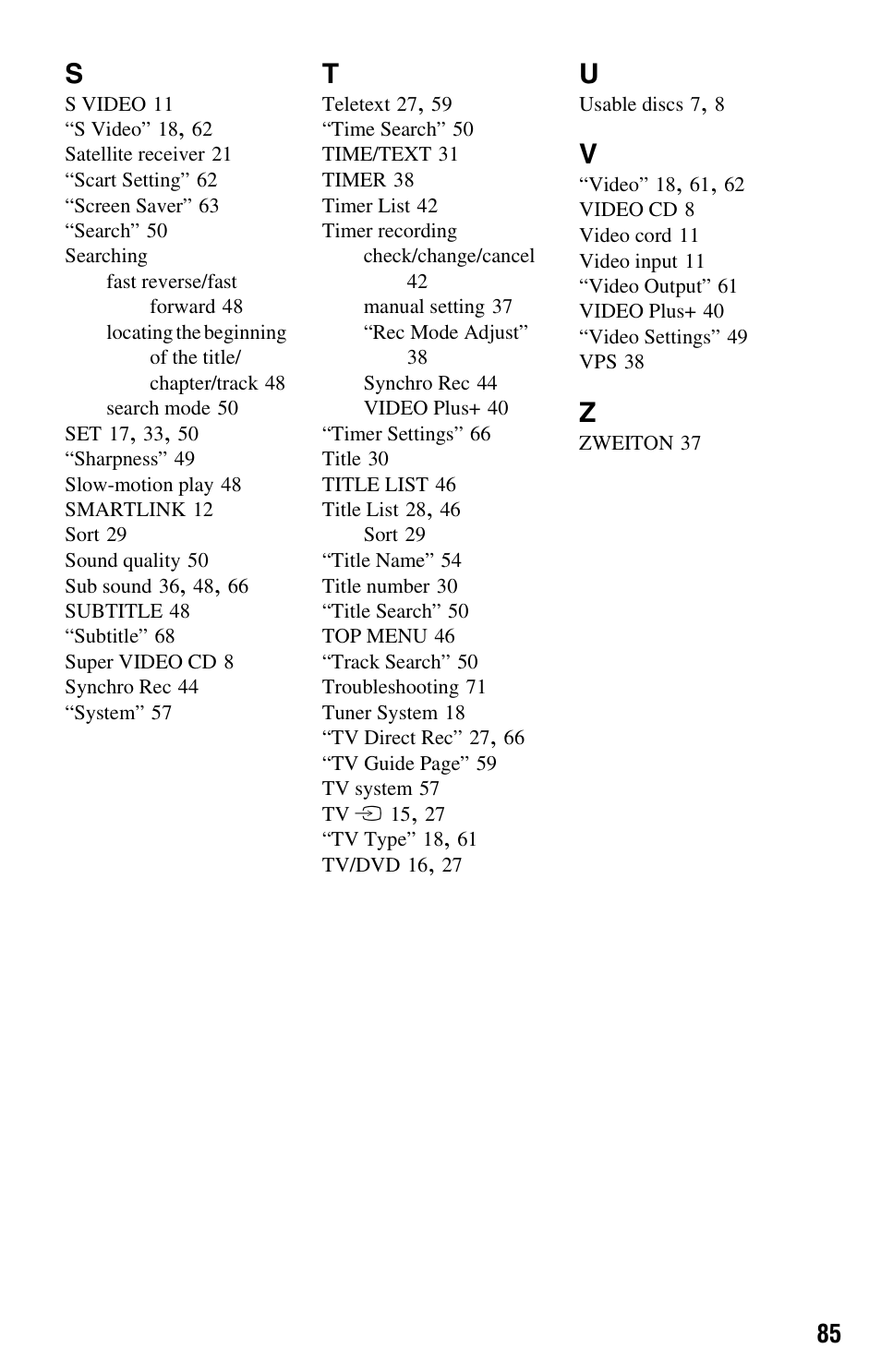 Sony RDR-GX120 User Manual | Page 85 / 88