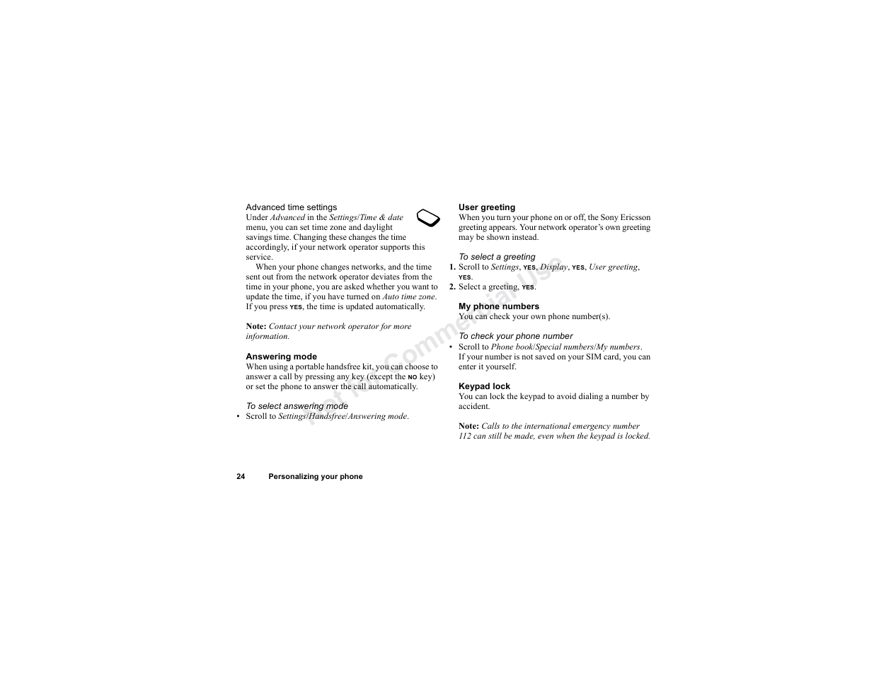 N o t fo r c om me rci al u s e | Sony T300 User Manual | Page 22 / 83