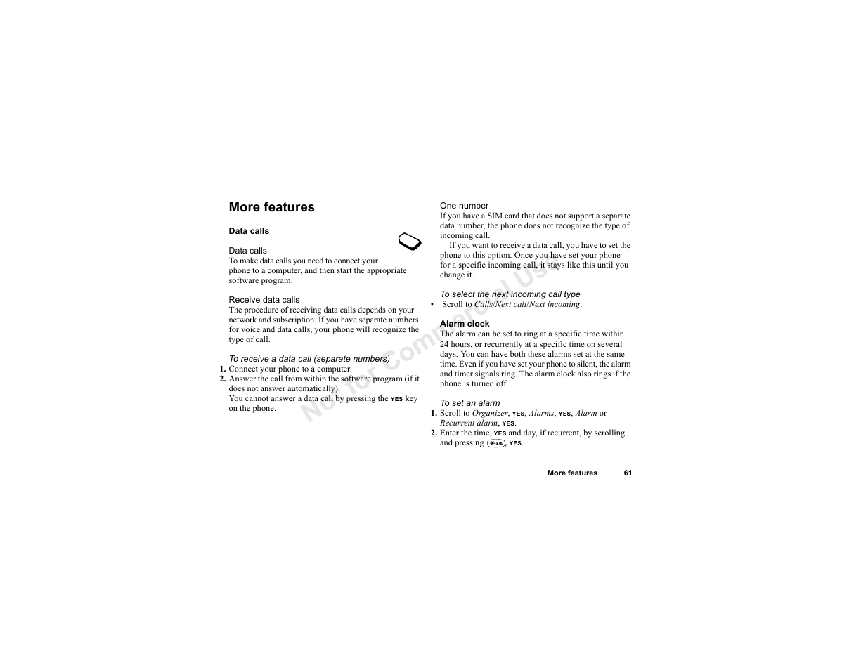 More features, More features 61, No t fo r c om me r ci al u se | Sony T300 User Manual | Page 59 / 83