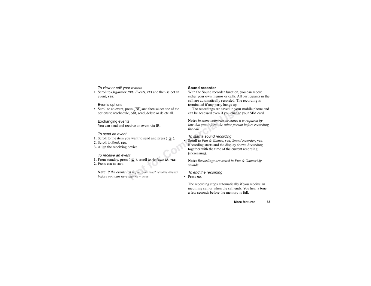 No t fo r c om me rci al u se | Sony T300 User Manual | Page 61 / 83