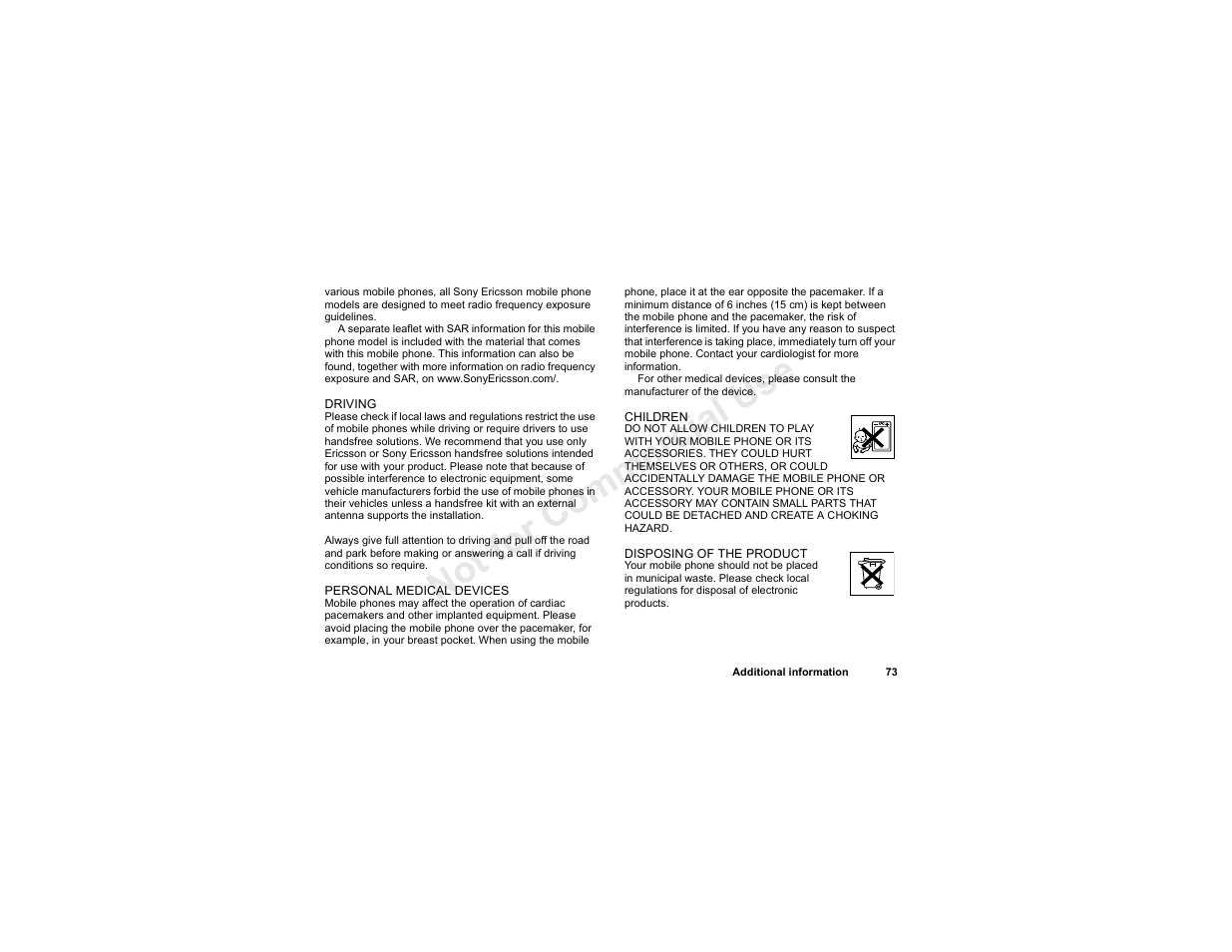 No t fo r c om me rci al u se | Sony T300 User Manual | Page 71 / 83