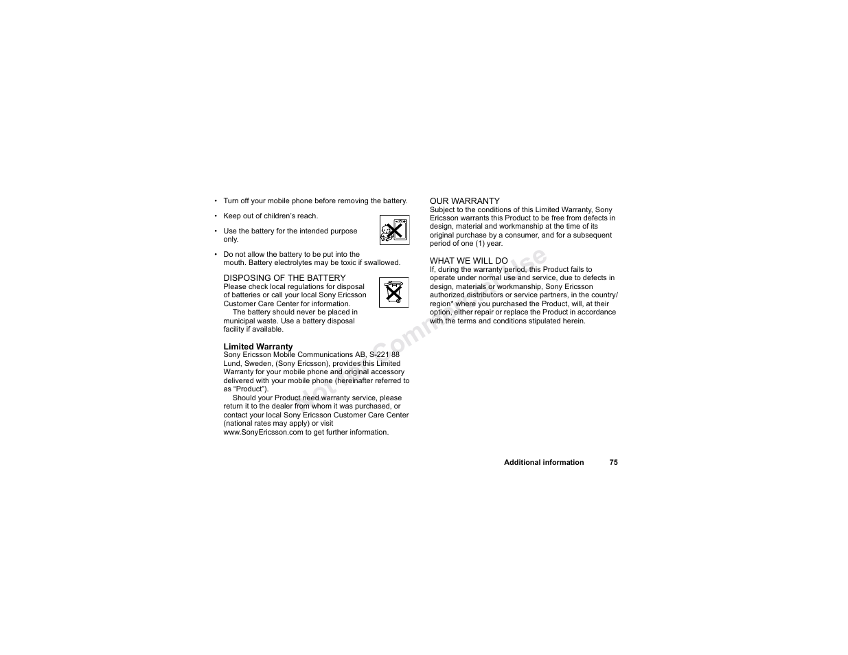 No t fo r c om me rci al u se | Sony T300 User Manual | Page 73 / 83