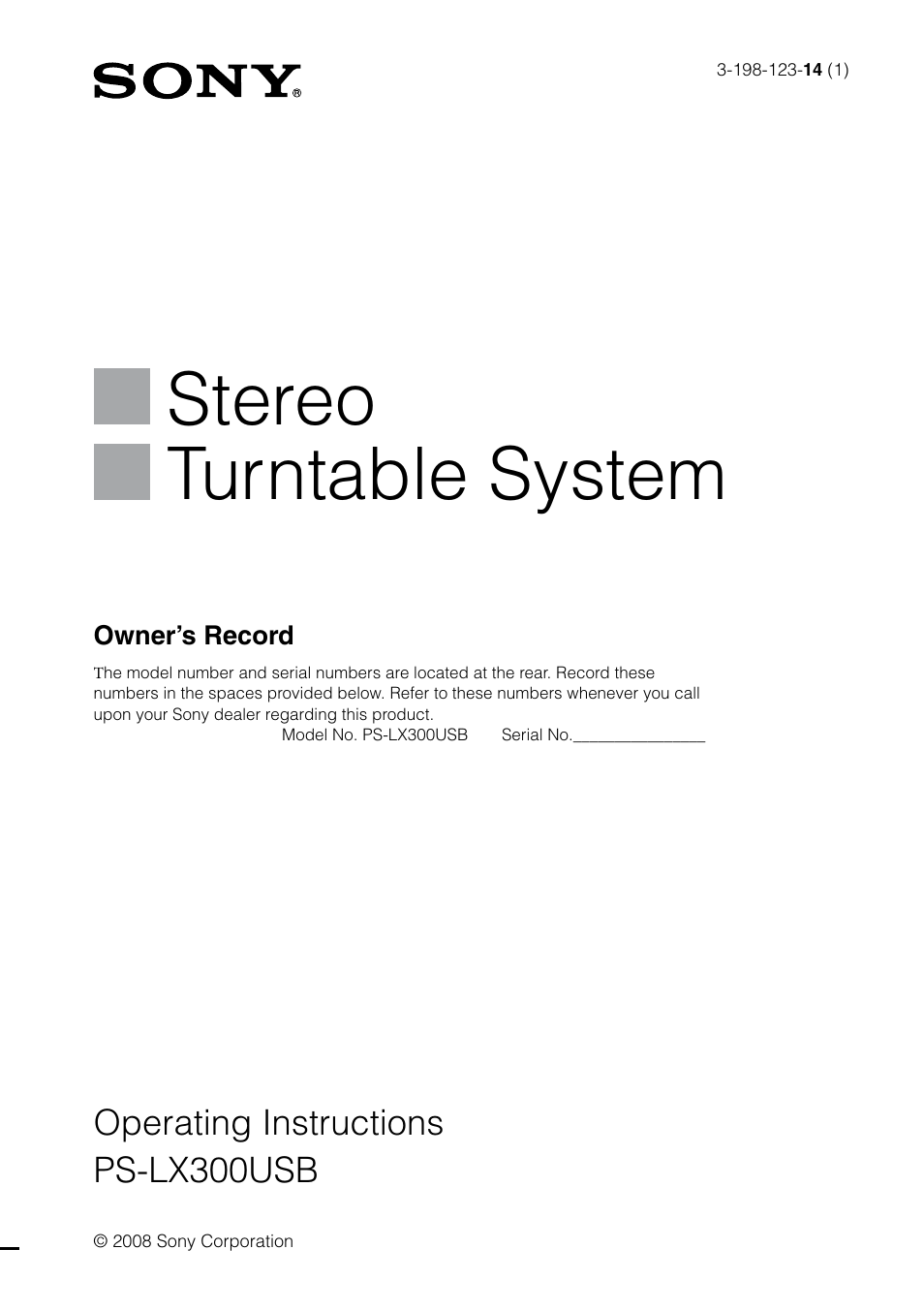 Sony Stereo Turntable System PS-LX300USB User Manual | 20 pages