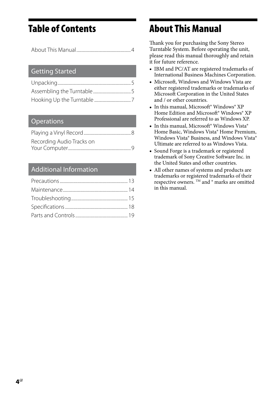 Sony Stereo Turntable System PS-LX300USB User Manual | Page 4 / 20