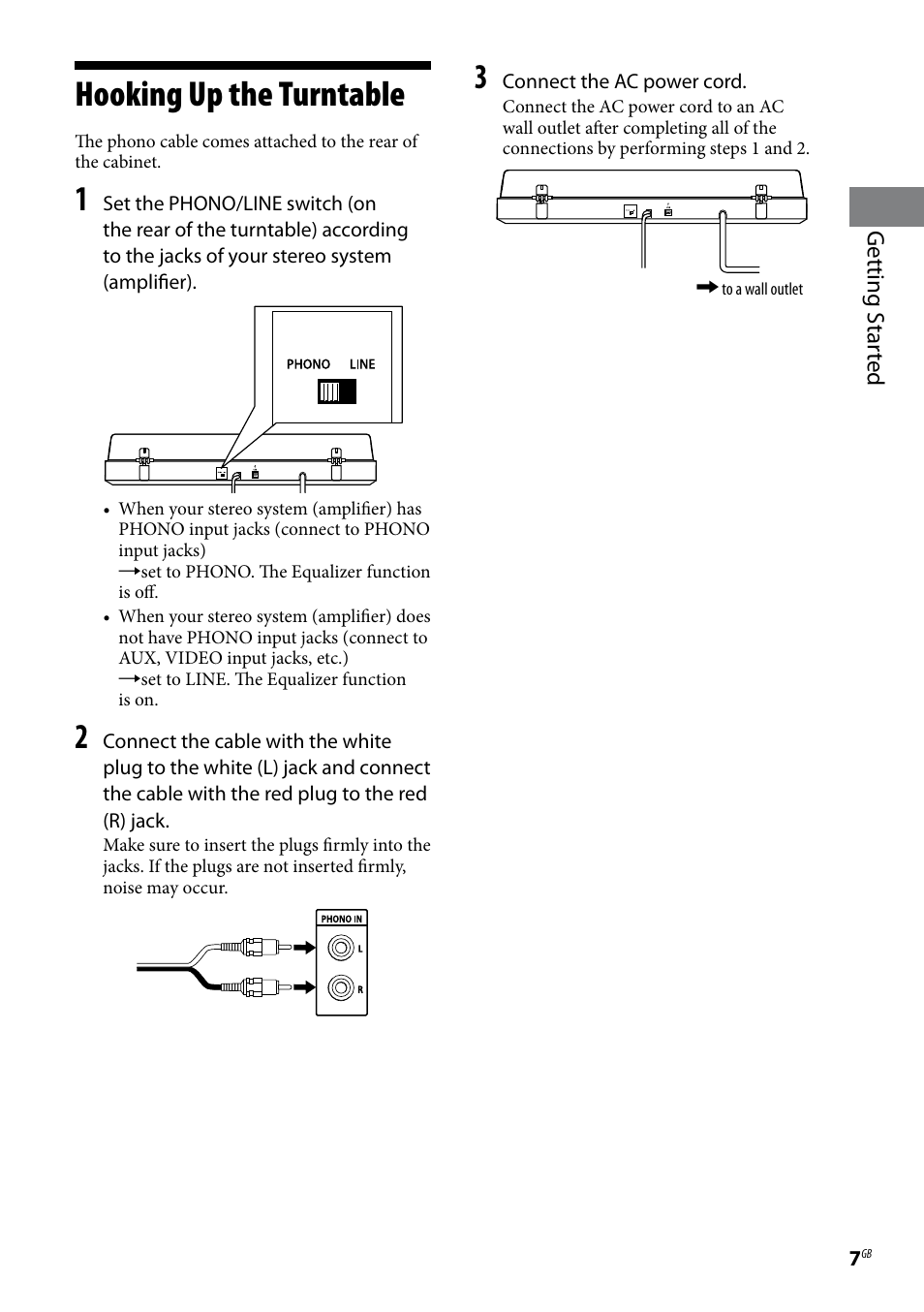Hooking up the turntable | Sony Stereo Turntable System PS-LX300USB User Manual | Page 7 / 20
