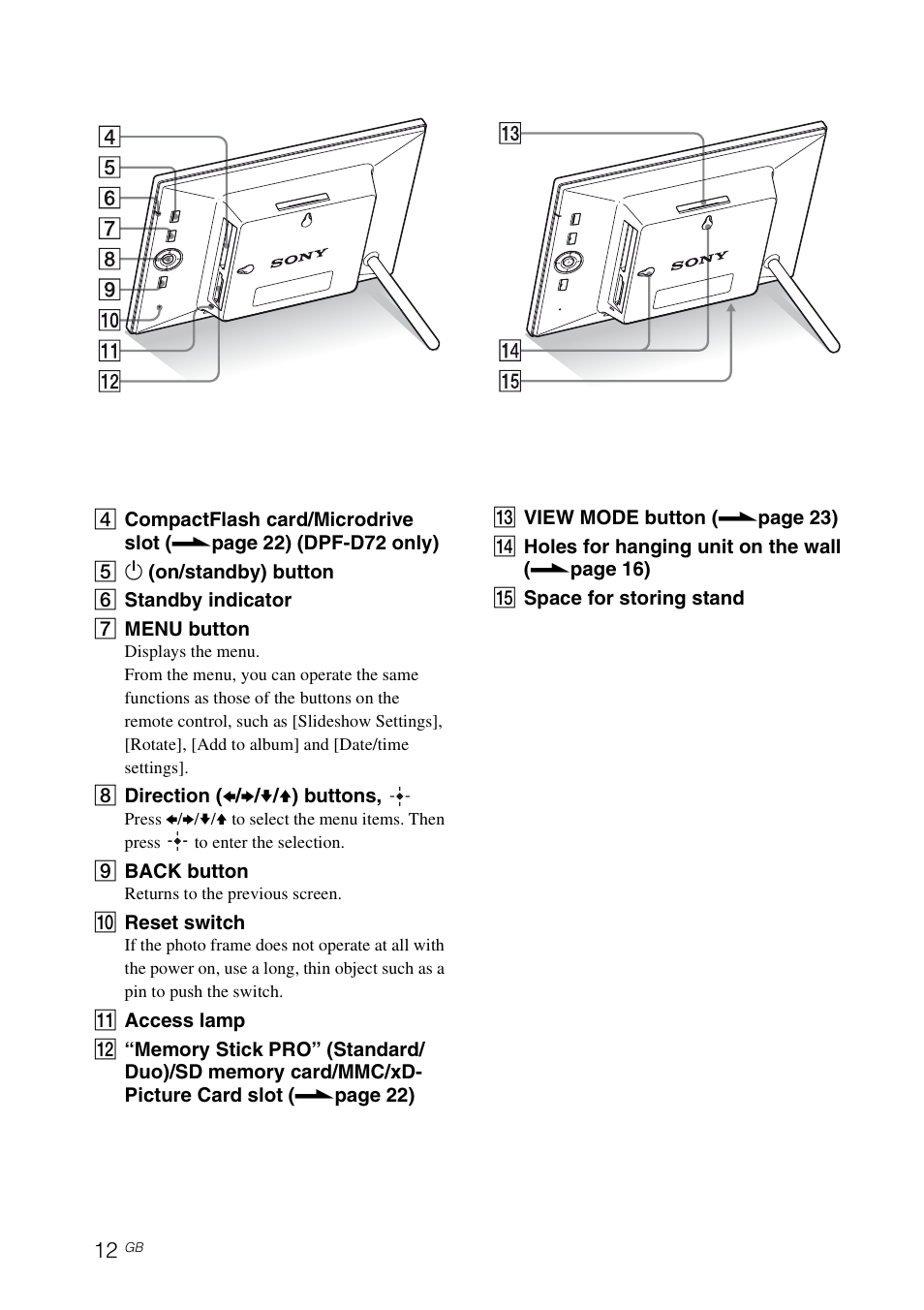 Sony S-FRAME DPF-A72/E72/D72 User Manual | Page 12 / 64