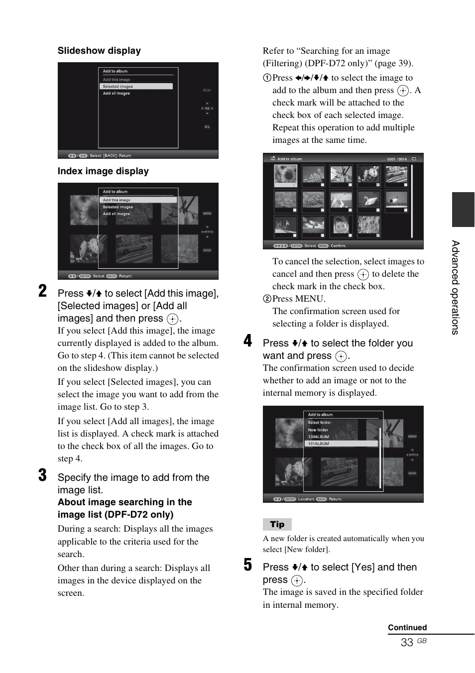 Sony S-FRAME DPF-A72/E72/D72 User Manual | Page 33 / 64