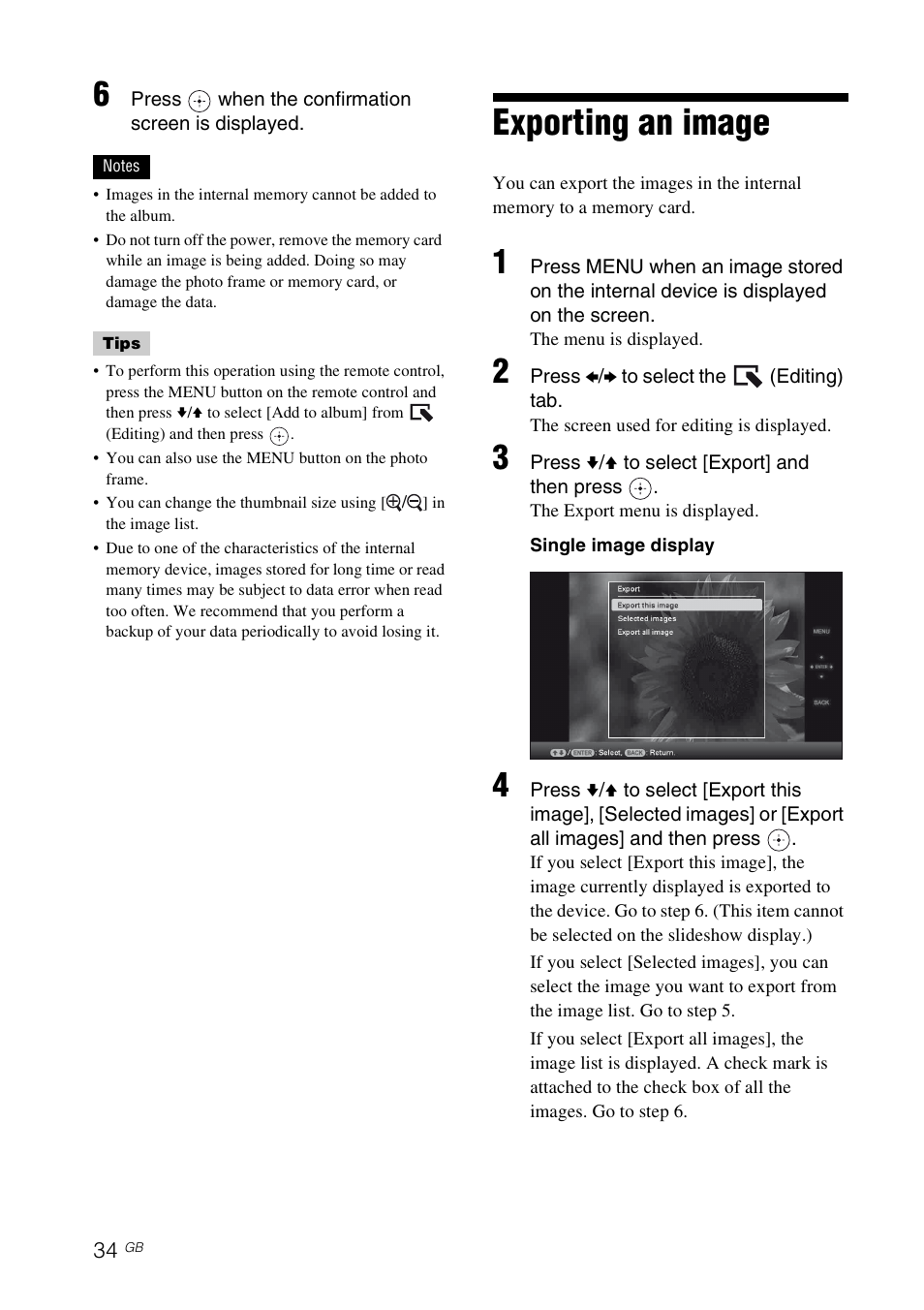 Exporting an image | Sony S-FRAME DPF-A72/E72/D72 User Manual | Page 34 / 64