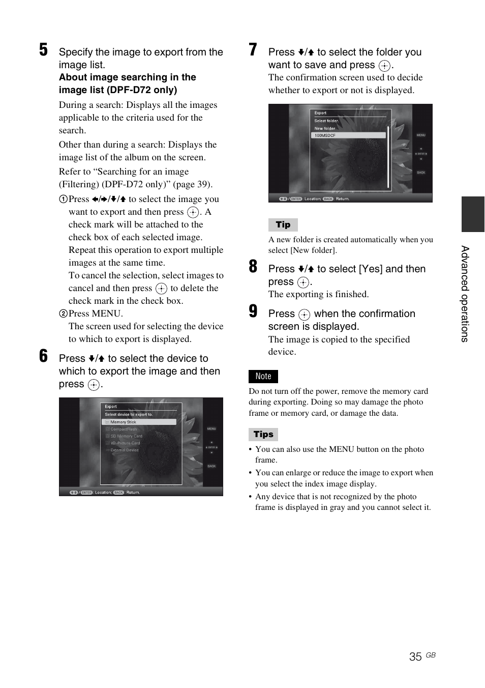 Sony S-FRAME DPF-A72/E72/D72 User Manual | Page 35 / 64