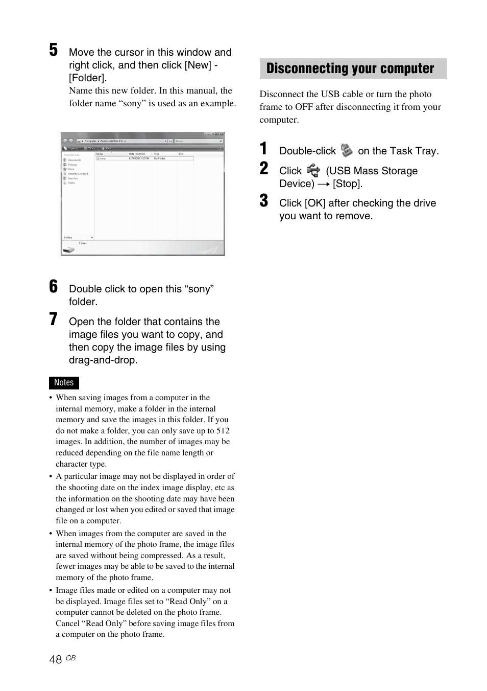Disconnecting your computer | Sony S-FRAME DPF-A72/E72/D72 User Manual | Page 48 / 64