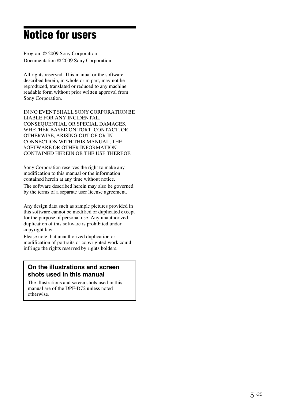 Notice for users | Sony S-FRAME DPF-A72/E72/D72 User Manual | Page 5 / 64