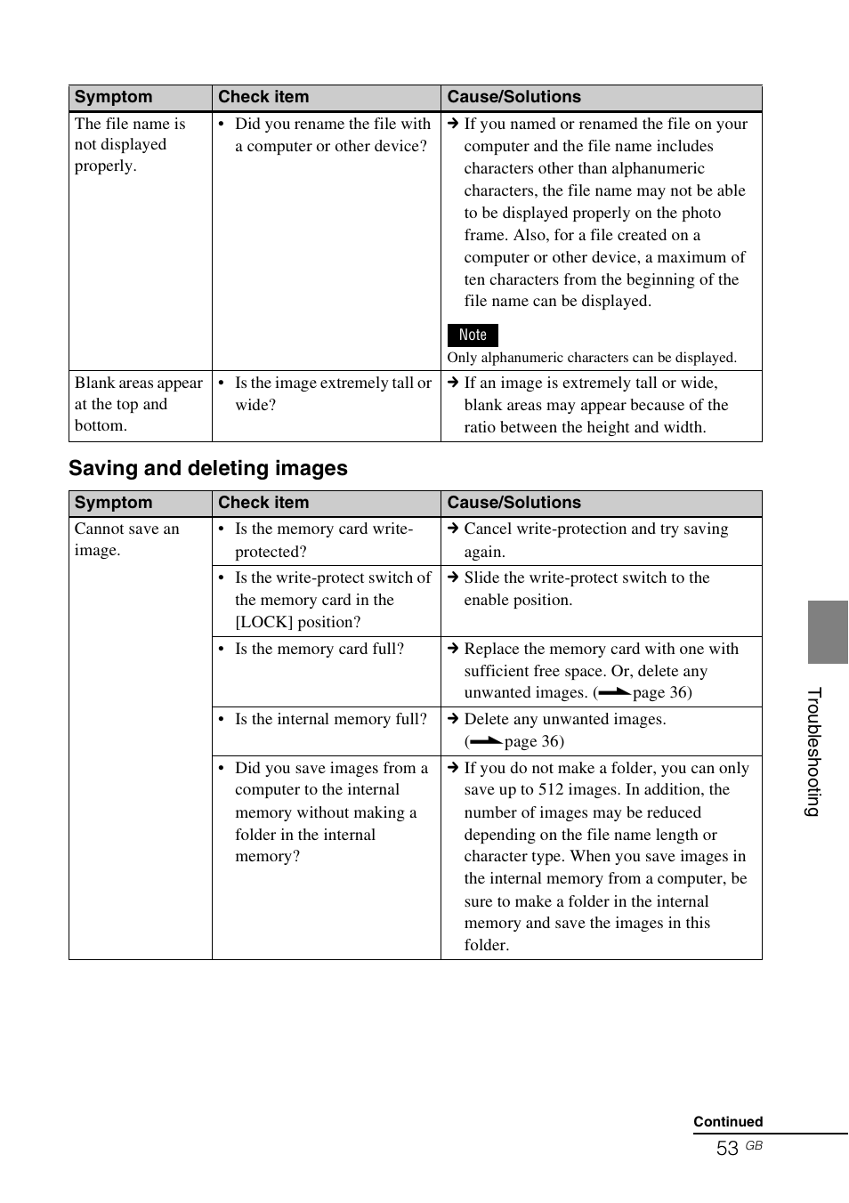 Saving and deleting images | Sony S-FRAME DPF-A72/E72/D72 User Manual | Page 53 / 64