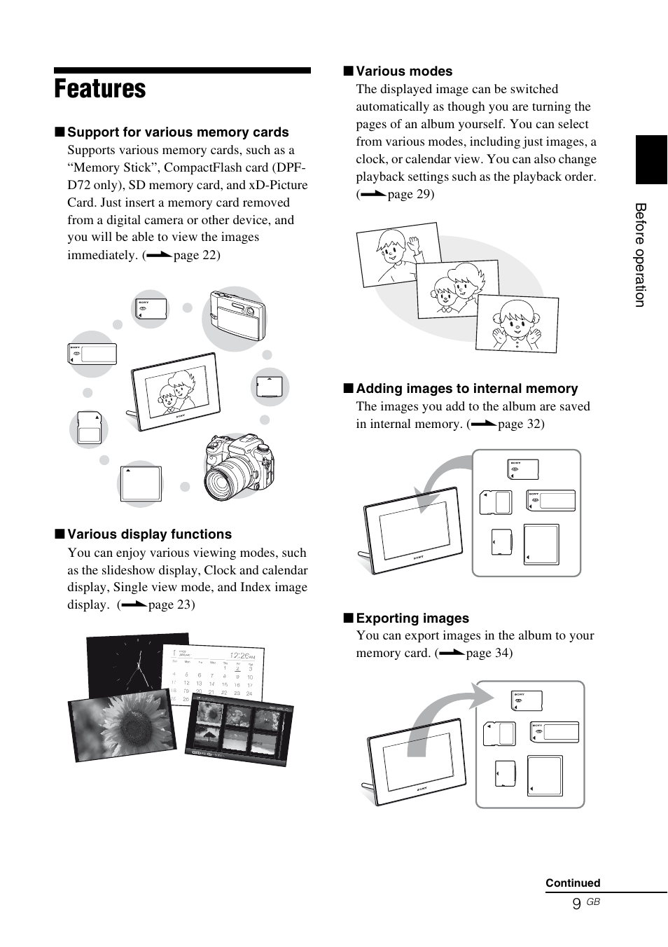 Features | Sony S-FRAME DPF-A72/E72/D72 User Manual | Page 9 / 64