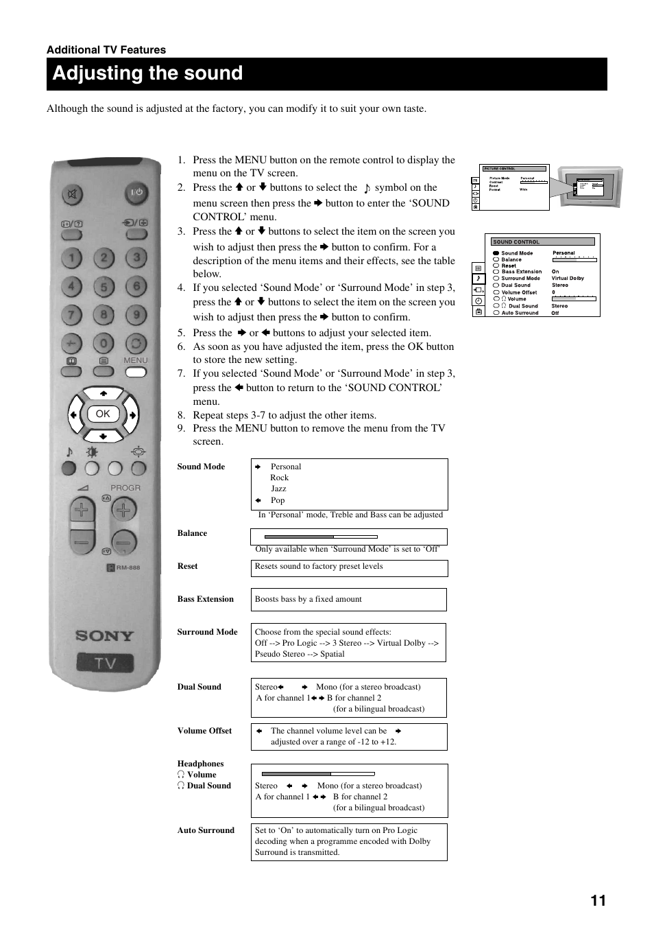 Adjusting the sound | Sony FD Trinitron KV-32DX30U User Manual | Page 15 / 40