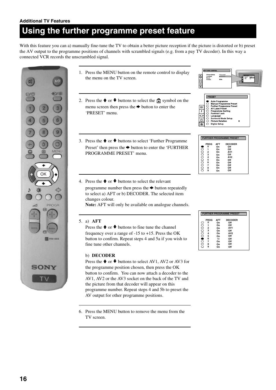 Using the further programme preset feature | Sony FD Trinitron KV-32DX30U User Manual | Page 20 / 40