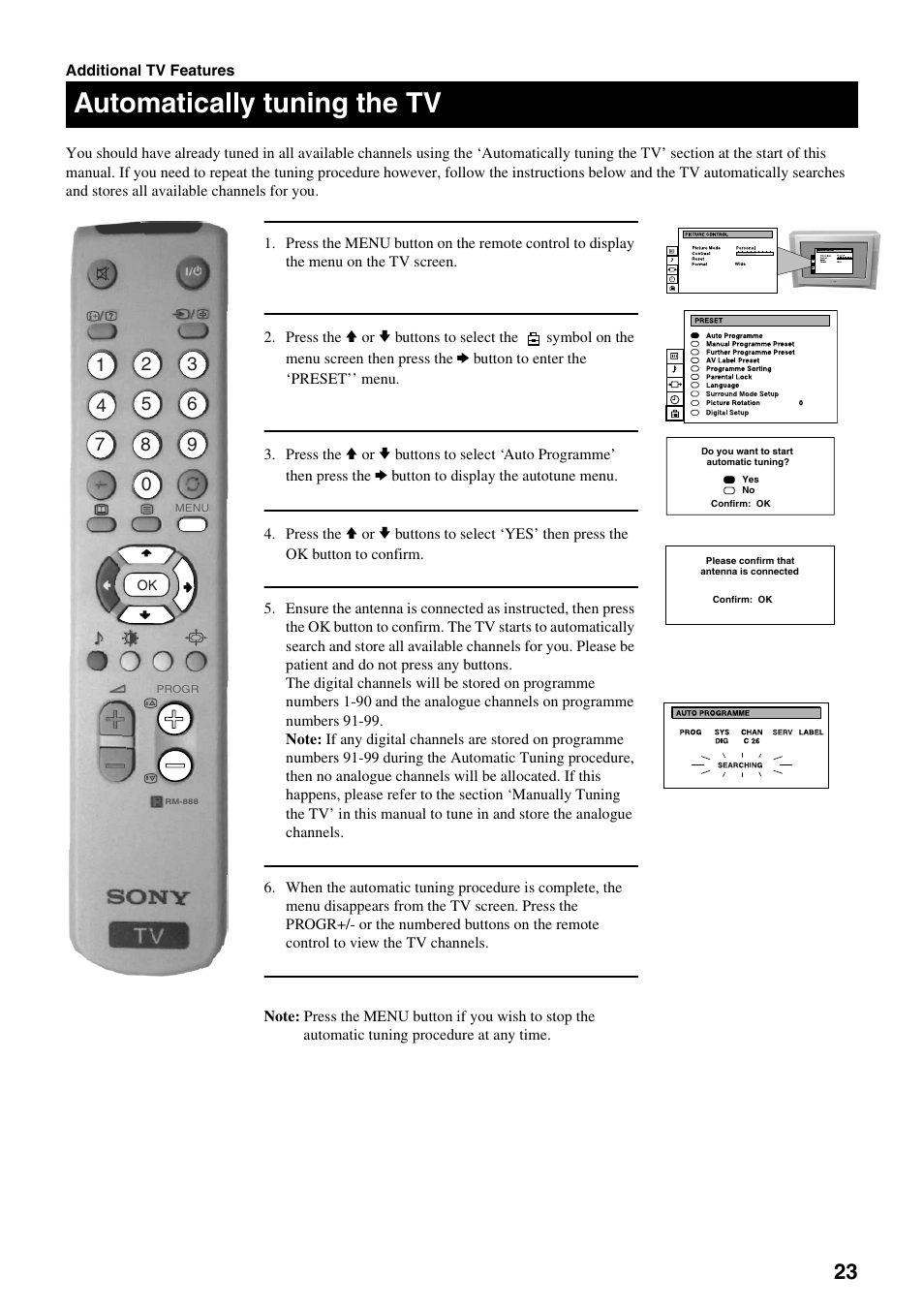 Automatically tuning the tv | Sony FD Trinitron KV-32DX30U User Manual | Page 27 / 40