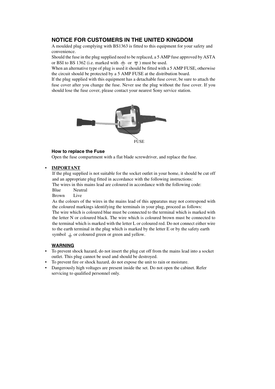 Notice for customers in the united kingdom | Sony FD Trinitron KV-32DX30U User Manual | Page 3 / 40