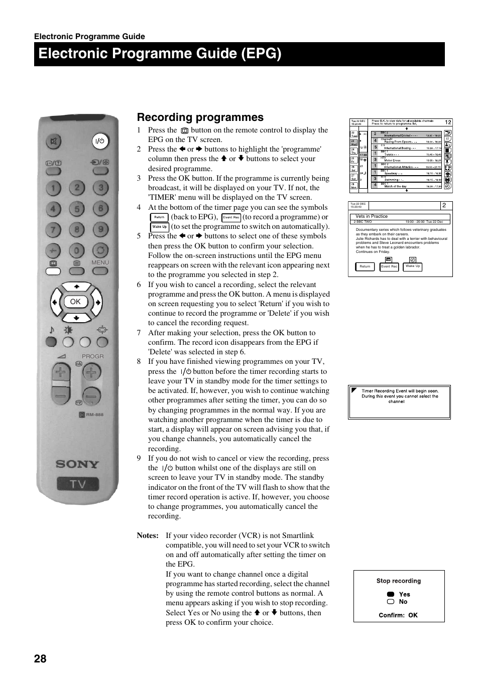 Electronic programme guide (epg), Recording programmes | Sony FD Trinitron KV-32DX30U User Manual | Page 32 / 40