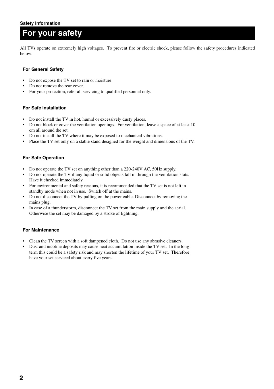For your safety | Sony FD Trinitron KV-32DX30U User Manual | Page 6 / 40