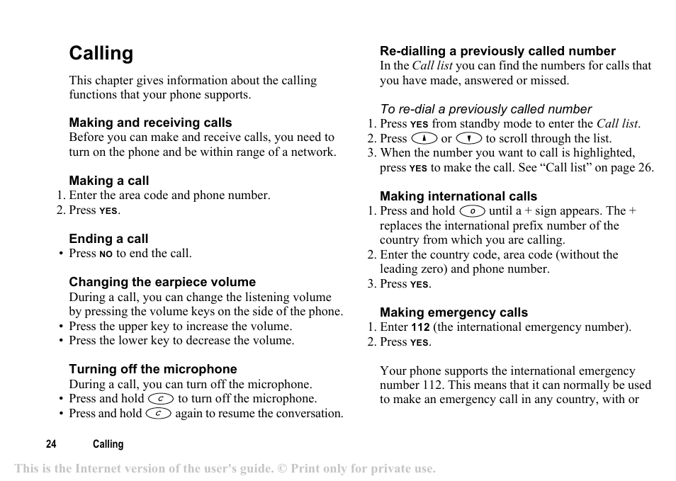 Calling, Calling 24 | Sony T200c User Manual | Page 24 / 64