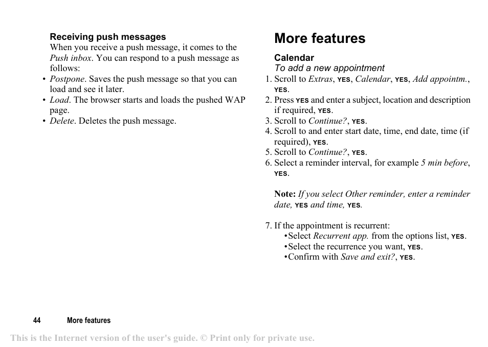 More features, More features 44 | Sony T200c User Manual | Page 44 / 64