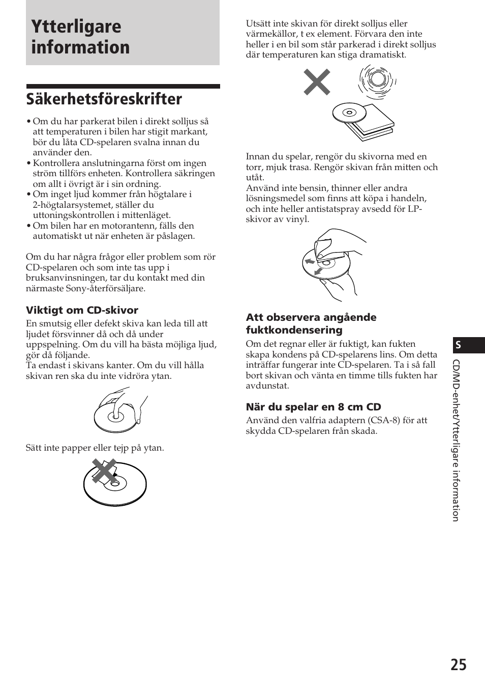 Ytterligare information, Säkerhetsföreskrifter | Sony CDX-C580R User Manual | Page 115 / 124