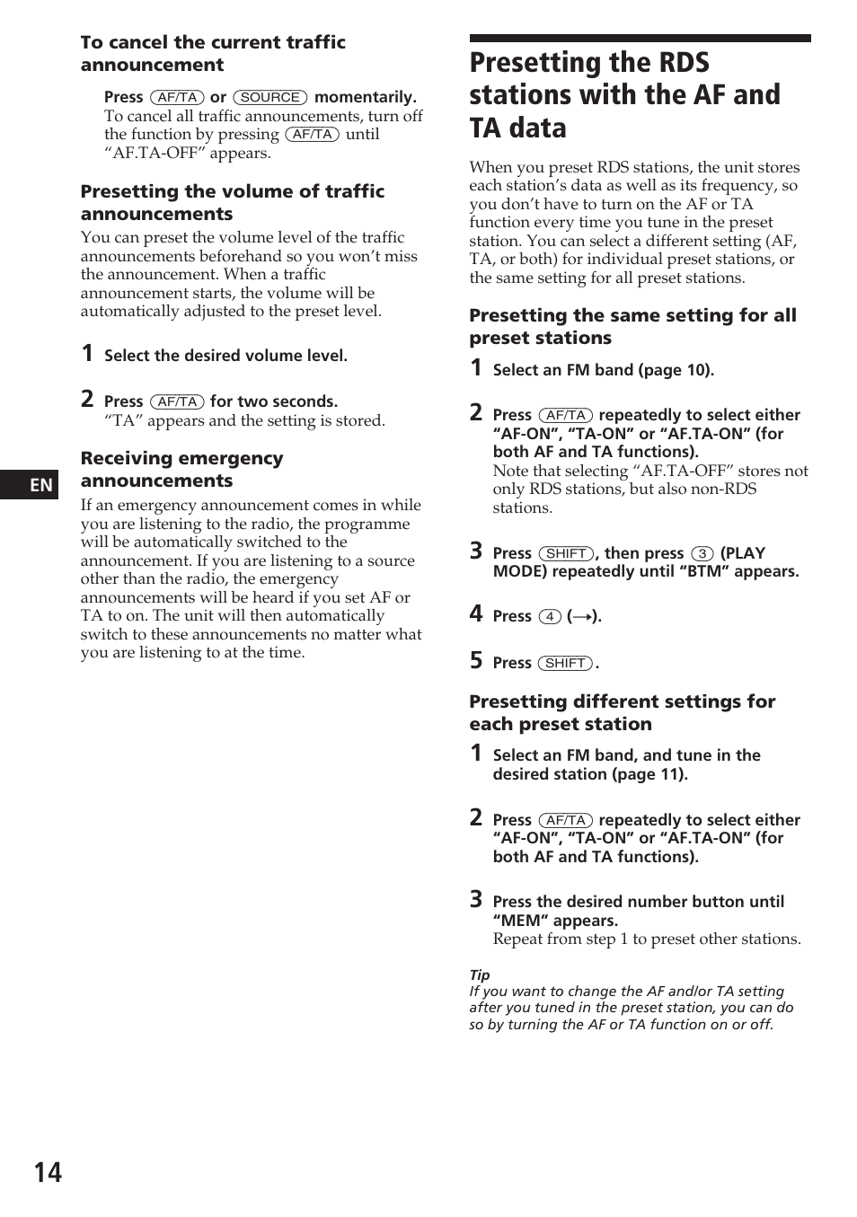 Sony CDX-C580R User Manual | Page 14 / 124