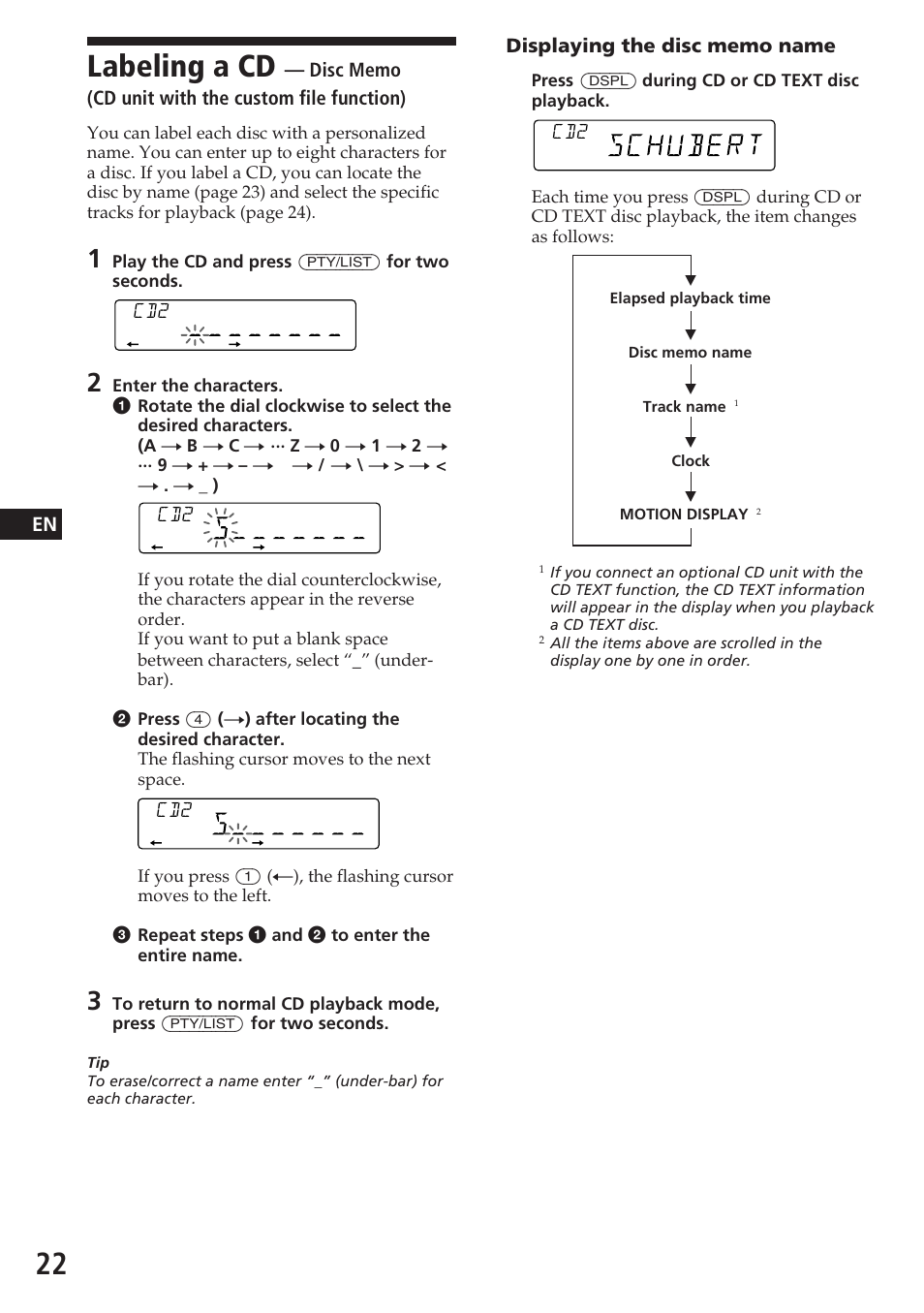 Labeling a cd | Sony CDX-C580R User Manual | Page 22 / 124