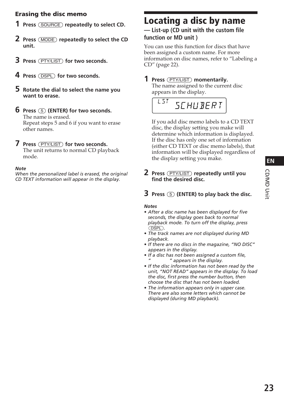 Locating a disc by name | Sony CDX-C580R User Manual | Page 23 / 124